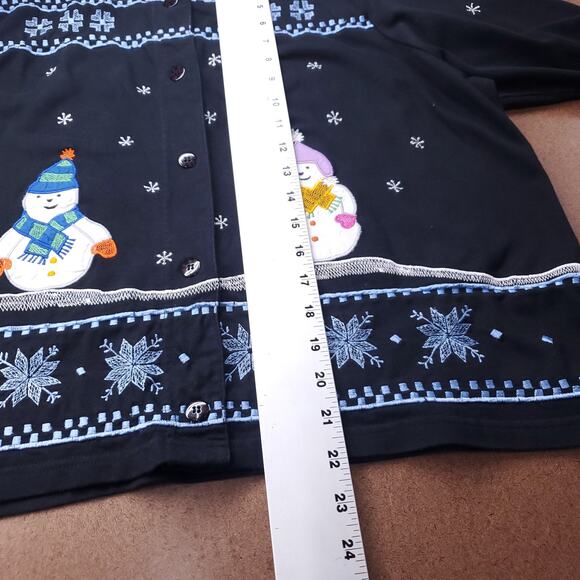 Michael Simon Christmas Cardigan Women XL Black Embroidered Snowmen Applique VTG - Picture 6 of 10